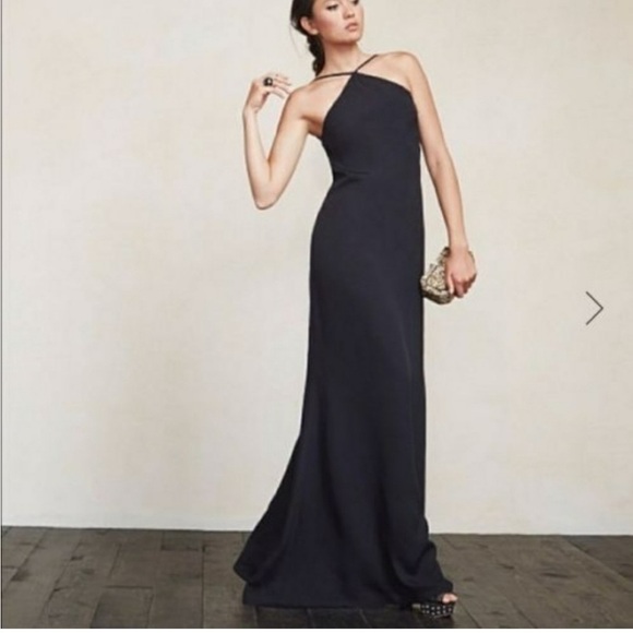 Reformation Black and Red/Orange Floral Cutout Open Back Halter Style Maxi Dress - Picture 5 of 6